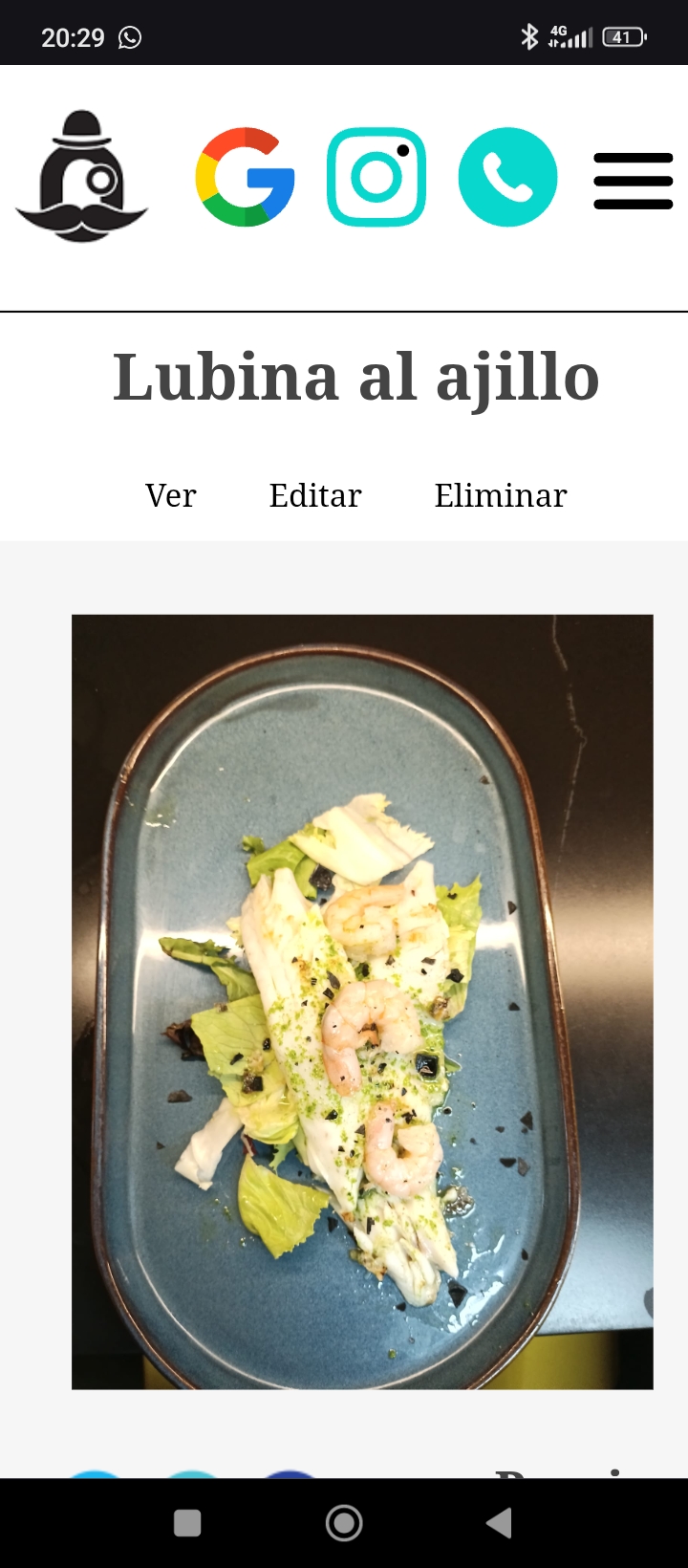 Lubina al ajillo,con ensalada , un lomo  