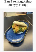 Pan bao de langostinos curry y mango